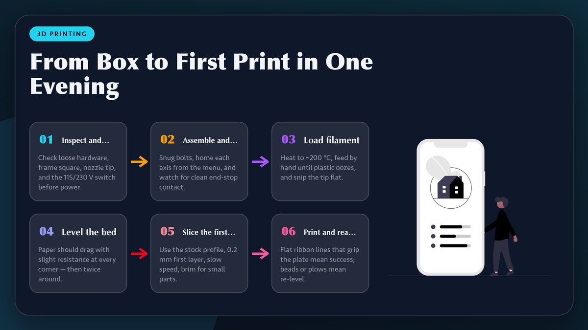 Your First 3D Printer: Setup, Bed Leveling, and the First Print That Actually Works